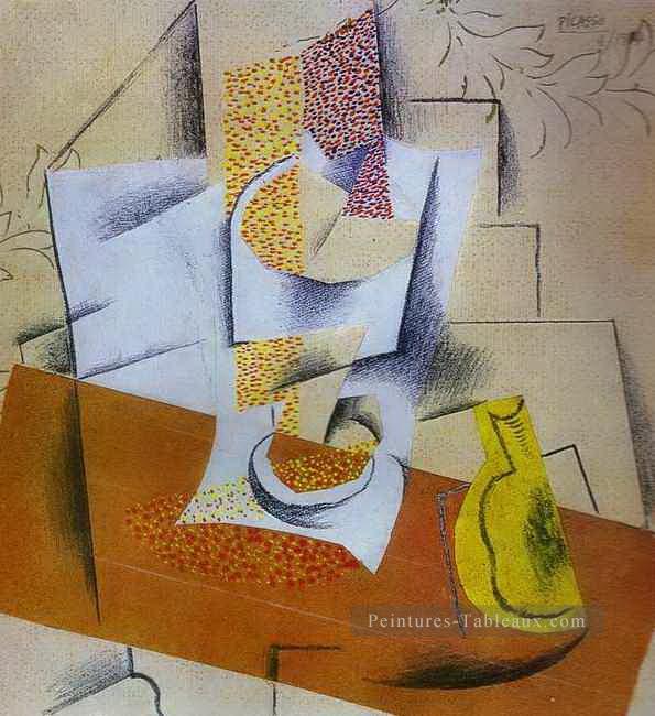 Composition Bol de fruit et poire tranchée 1913 Cubisme Peintures à l'huile